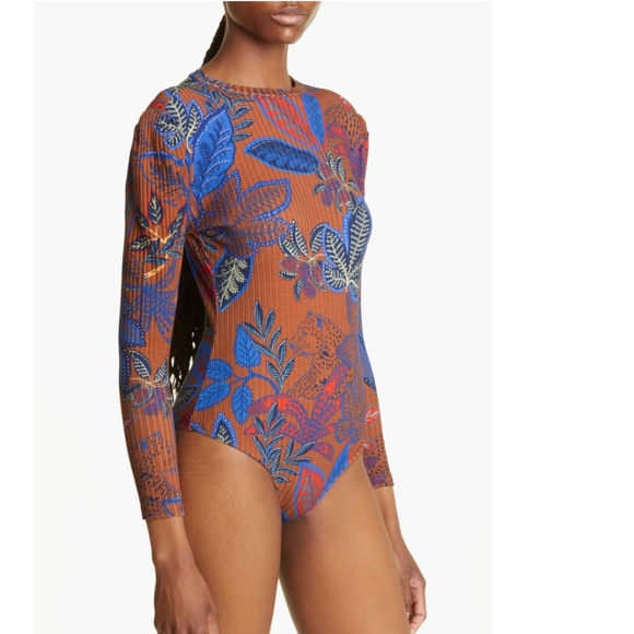 NWT $130 FARM Rio Rib Jungle Foliage Long Sleeve Stretch Organic Cotton Bodysuit - Picture 2 of 7